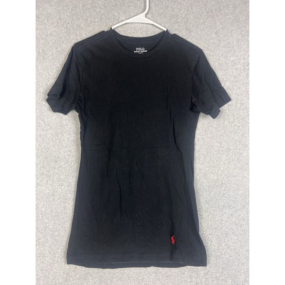Polo Ralph Lauren Slim Fit Adult M Black Crewneck T-Shirt Solid Plain Pony Logo